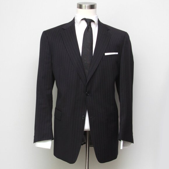 Hart Schaffner‎ 2pc Suit Blazer Jacket 44R Pants 38Wx29L Black Striped E02107 - Picture 2 of 16